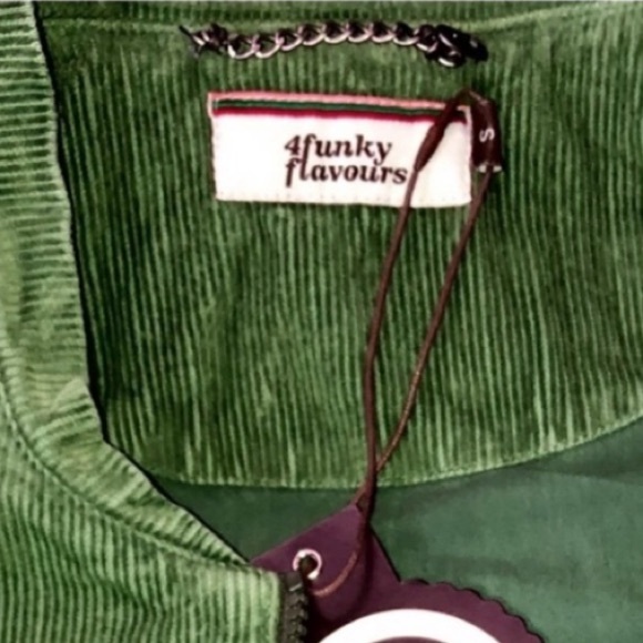4 Funky Flavours Green 100% Cotton Corduroy ZIP Up Jacket with Side Pockets SzS - Picture 15 of 16